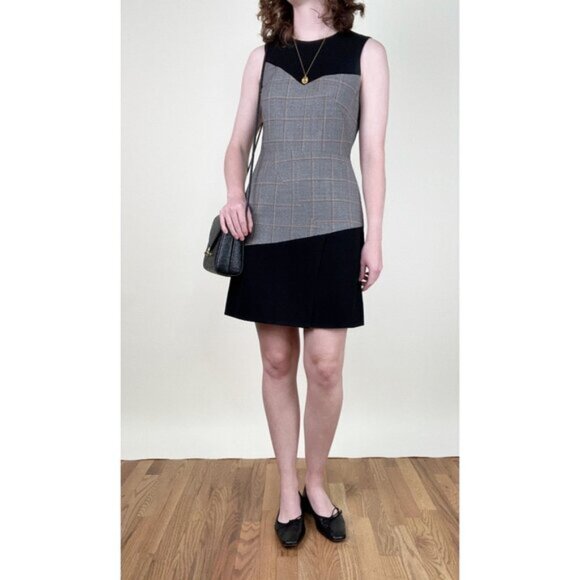 Judith   Charles Wool Mini Sheath Sleeveless Dress Faux Corset Plaid Fall Winter - Picture 10 of 10